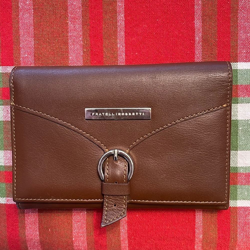 Women’s Brown Leather Folded Buckle Wallet-Fratelli Rossetti, Made in Italy